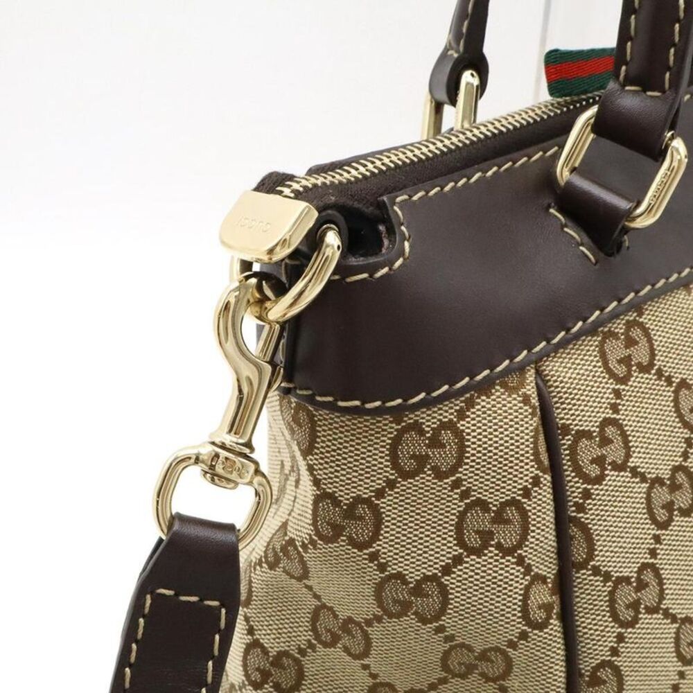 Pre Loved gucci Handbag Canvas Leather Trim Women brown | beige Shoulder Bags - Picture 4 of 8